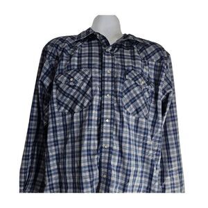 Cowboy Legend Shirt Mens Size XL Blue Plaid Western Pearl Snaps Single Yoke